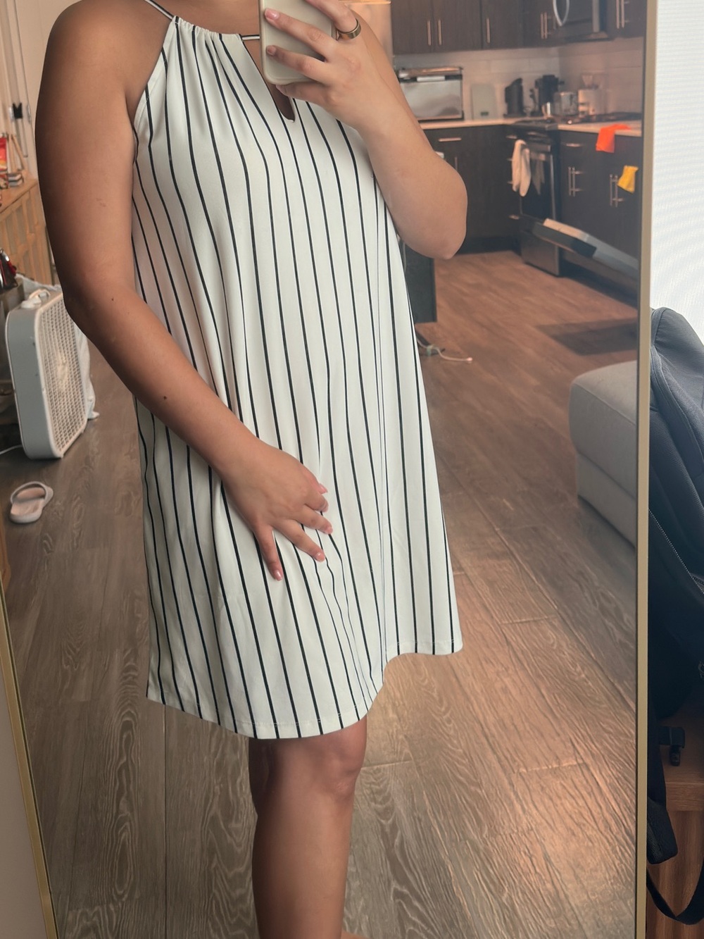 Sleeveless White Striped Midi Dress